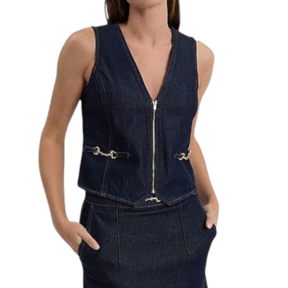 Express Denim Horsebit Vest Womens M‎ Indigo Lightweight Western Equestrian NEW